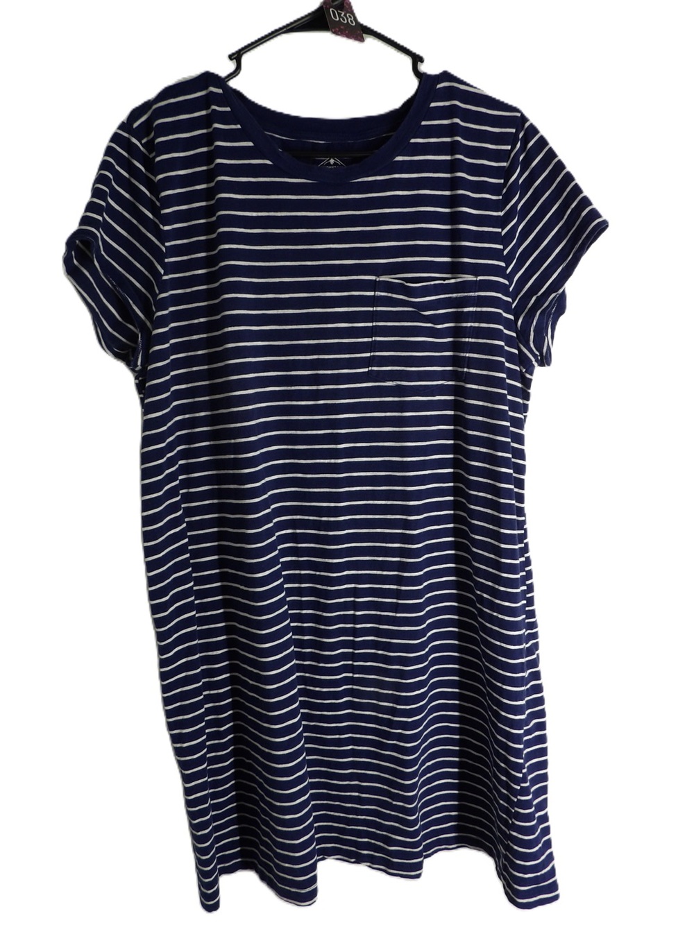 St. John's Bay Navy and White Striped Midi T-Shirt Dress